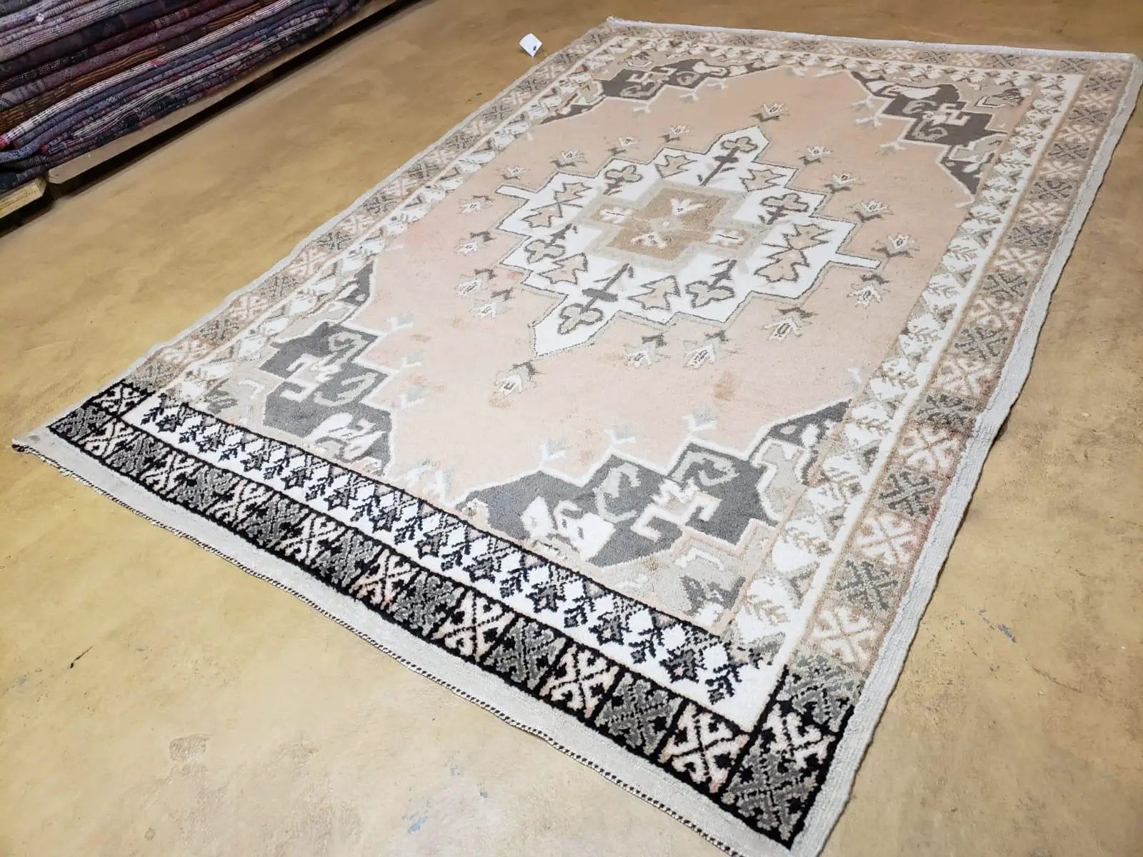 Antique Moroccan Rug 5x7 Tribal Carpet, Hand-Knotted Soft Wool Pile, 5 x 7 Area Rug, Berber Rug, Geometric Open Field Medallion, Pink Ivory by Jewel Rugs