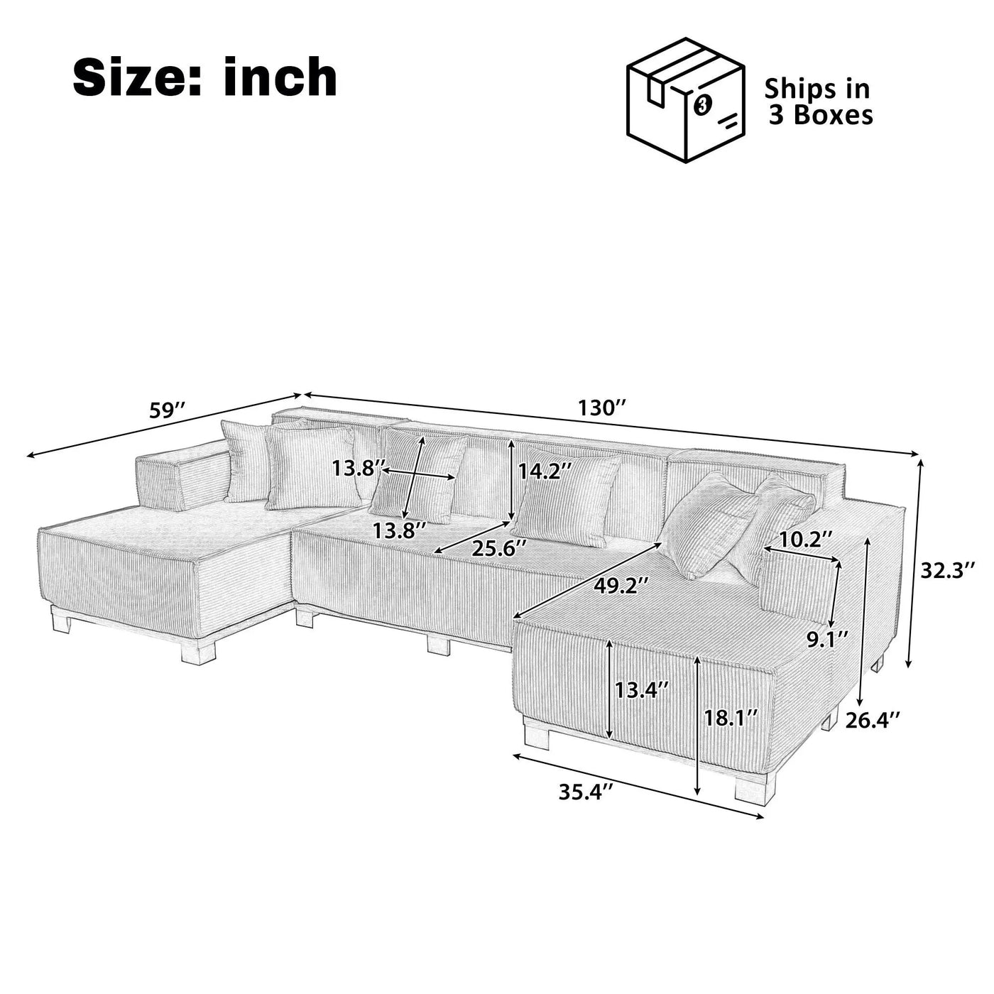 U-Shaped Sectional Sofa With RGB LED Light Strip And 6 Pillows by HouseOfZazla