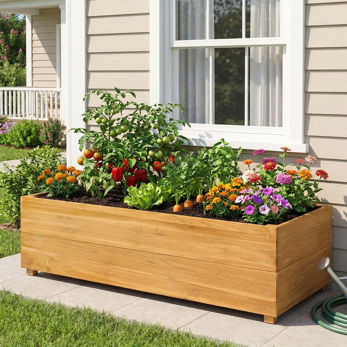 Solid Fir Wood Raised Garden Bed with Liner - Outdoor Planter Box