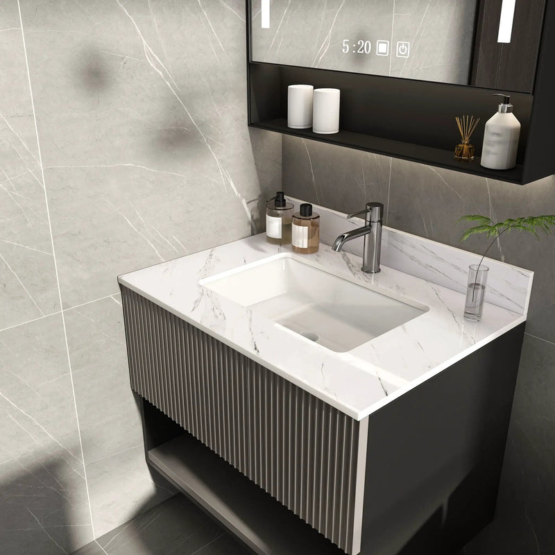 Bianco Carrara Venato Marble Vanity Top With Pre Drilled Faucet Hole And Undermount Sink by HouseOfZazla
