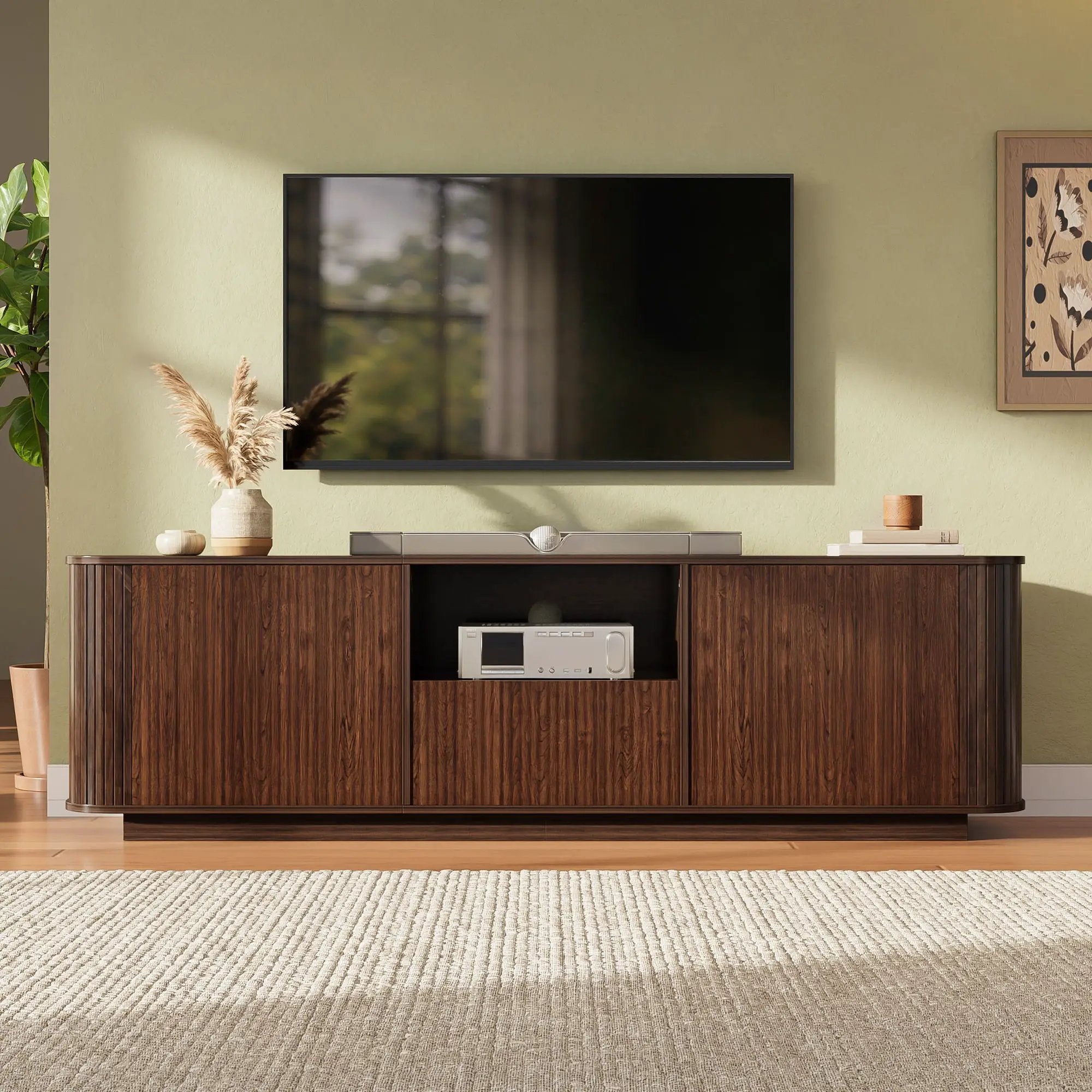 70" TV Stand With Ample Storage, Curved Corners - Dark Brown by Unique Piece Furniture