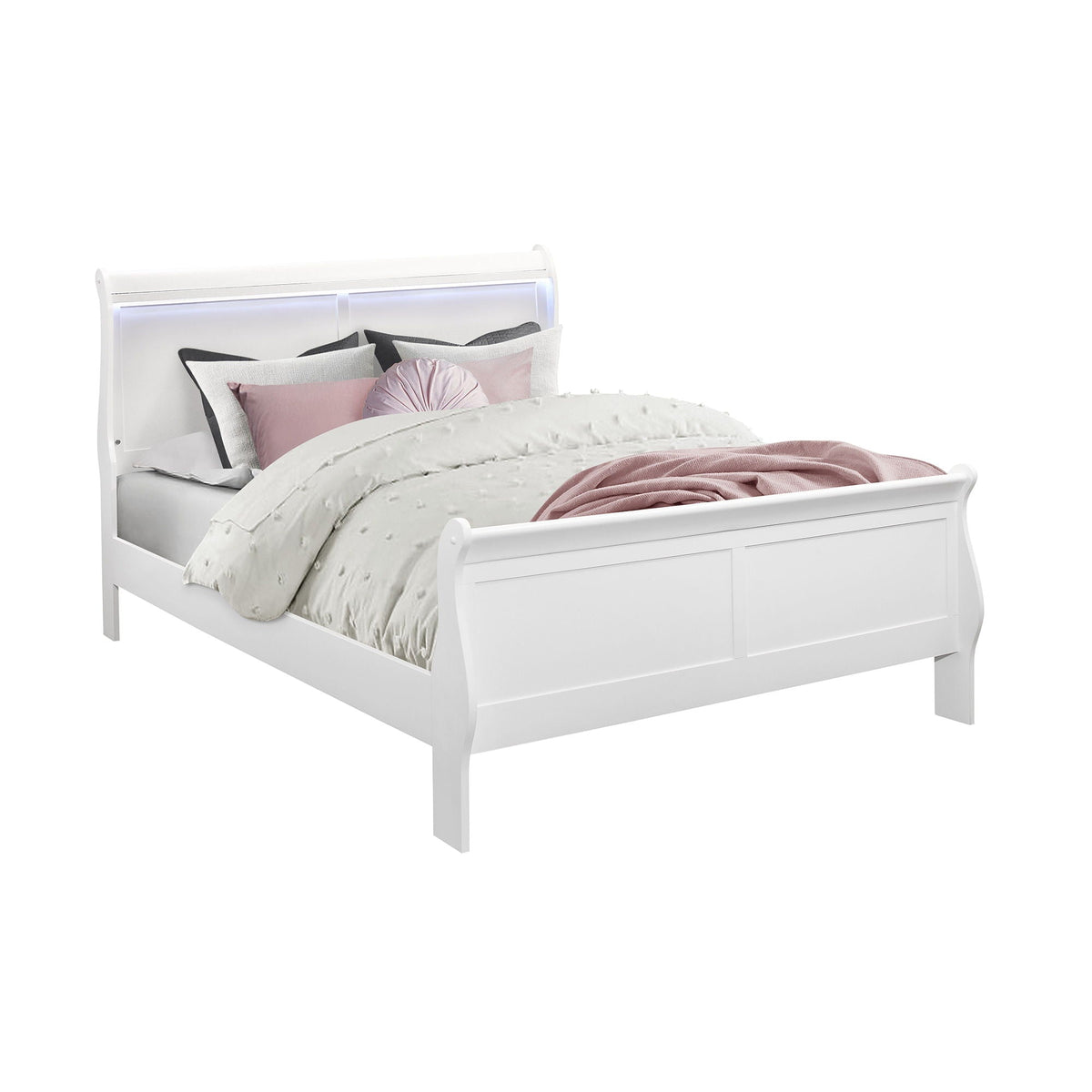 Modern Sleigh Bed with LED Lighting - Blue or White, photo 2 of 24