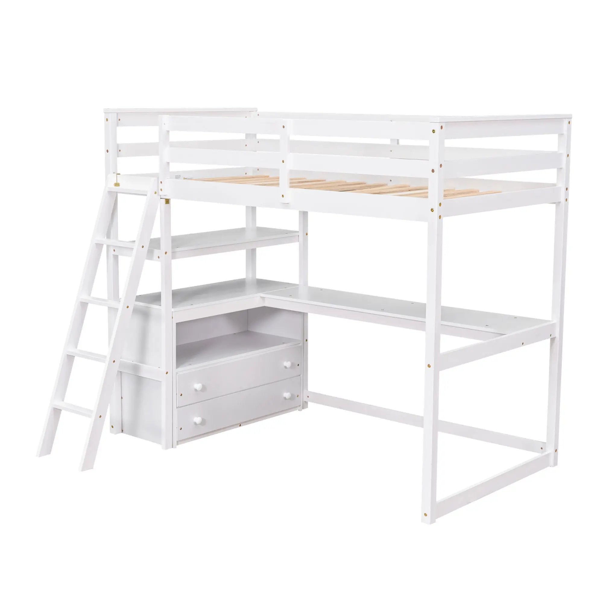 Modern Loft Bed With Built In Desk, Shelves, And 2 Drawers by Unique Piece Furniture