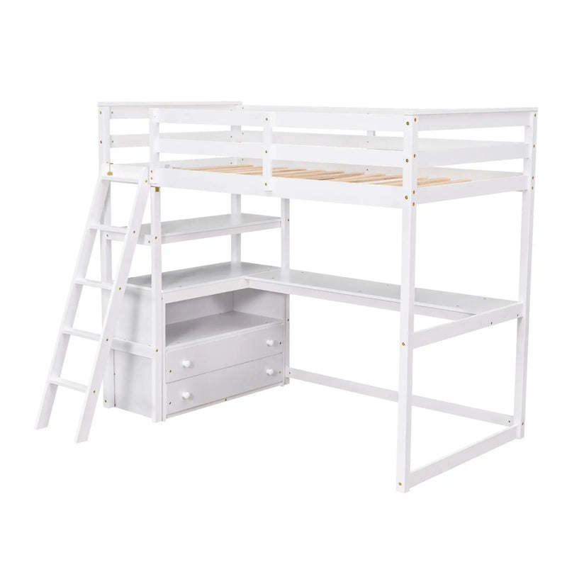Modern Loft Bed With Built In Desk, Shelves, And 2 Drawers by Unique Piece Furniture