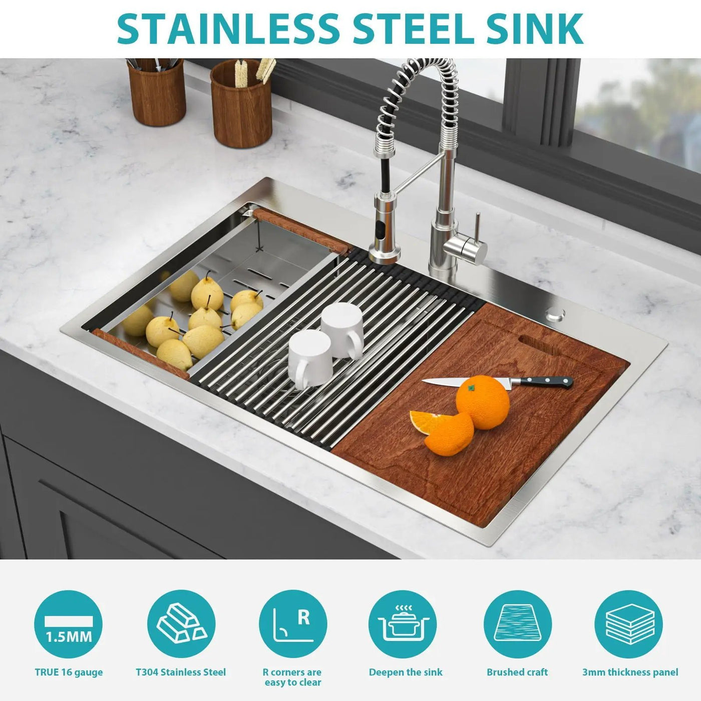 Topmount, Drop In Double Bowl Kitchen Sink by HouseOfZazla