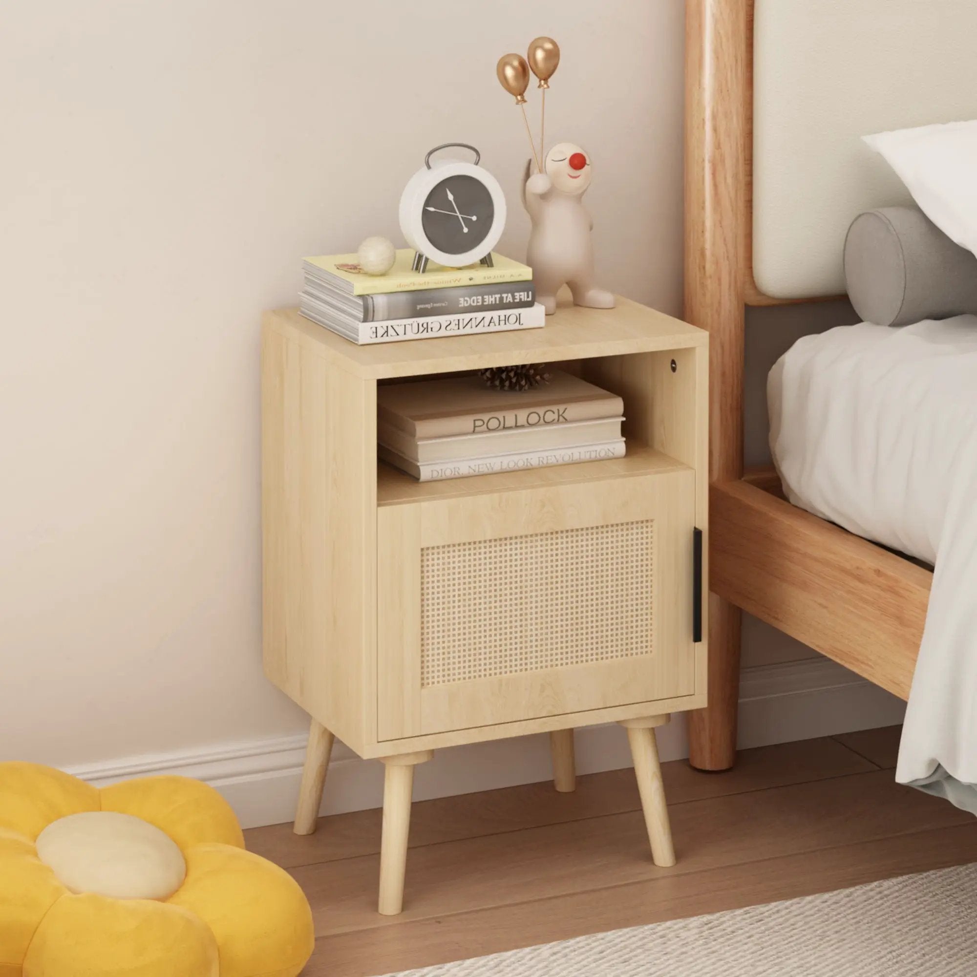Nightstand, Side Table With Door And Open Shelf For Bedroom - Oak by Unique Piece Furniture