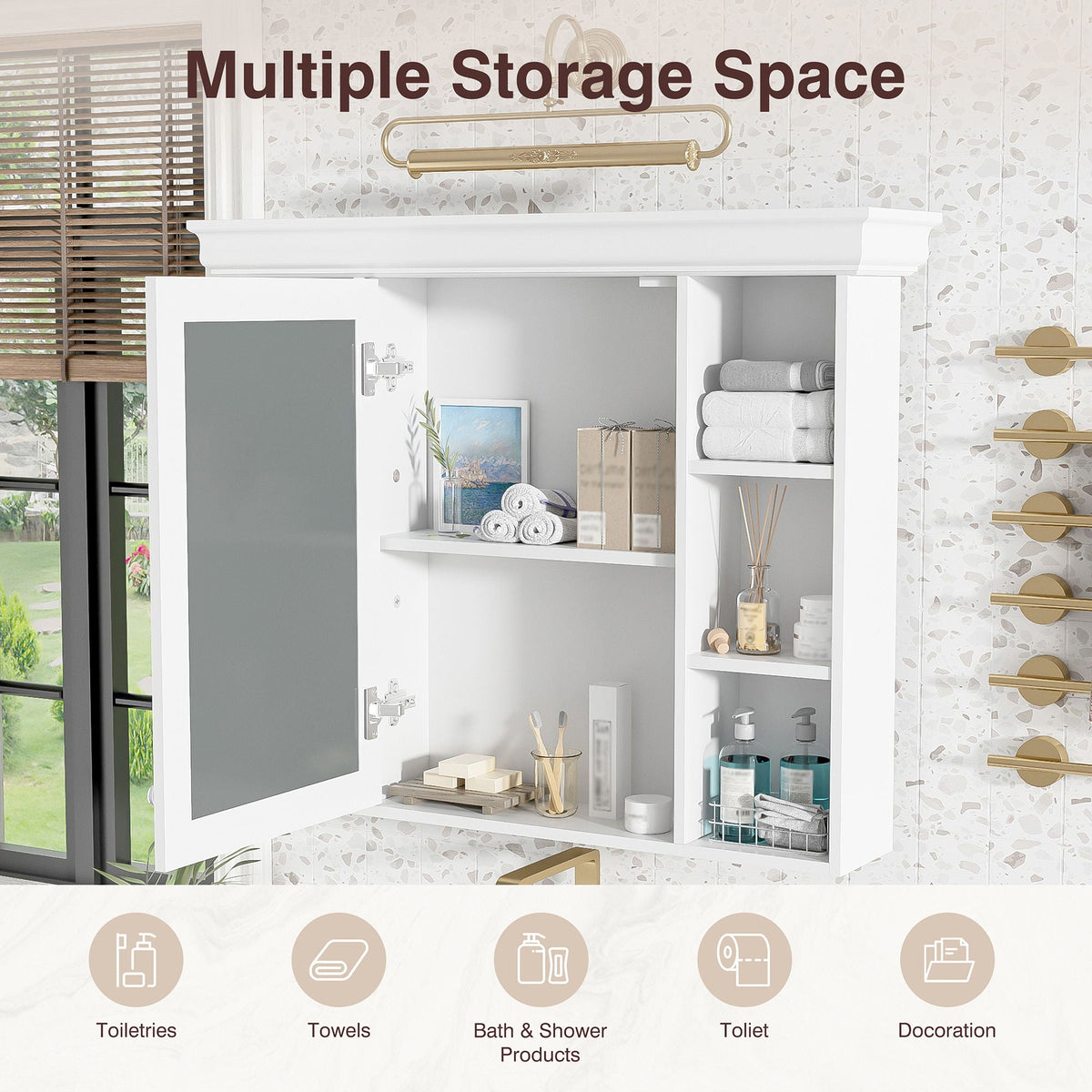 Wall Mounted Bathroom Storage Cabinet with Mirror Door - 35.5" Wide, photo 18 of 40