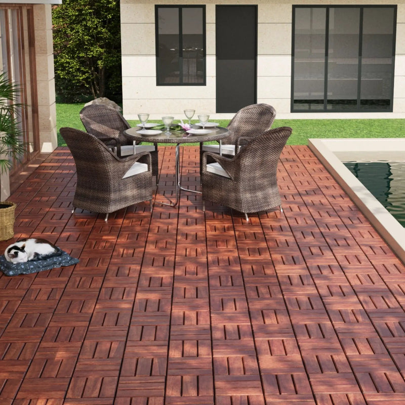 Interlocking Deck Tiles Checker Pattern, Square Acacia Hardwood Outdoor Flooring For Patio, Bancony, Pool Side by HouseOfZazla
