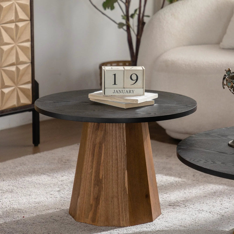 Round Coffee Table - Sturdy Pedestal Wooden Tea Table for Living Room by HouseOfZazla