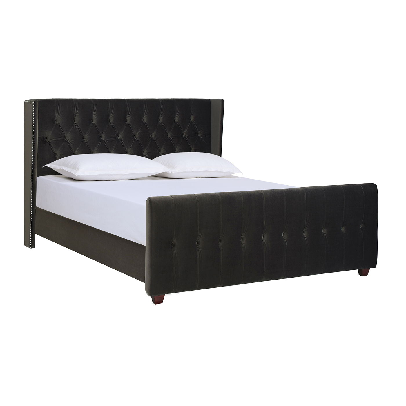 David - King Tufted Wingback Bed - Dark Charcoal Gray by HouseOfZazla