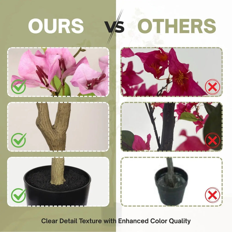 Artificial Bougainvillea Tree, Realistic Faux Plant In Pot, Indoor Decor For Home - Baby Pink / Green Leaf by Unique Piece Furniture