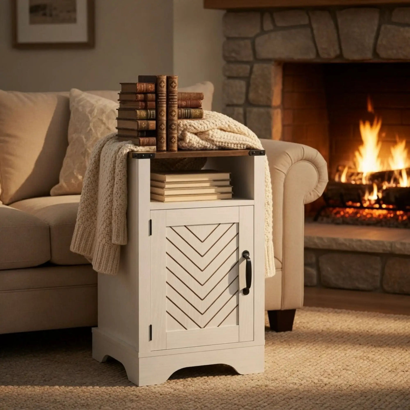 Farmhouse Nightstand With Charging Station & Storage by HouseOfZazla