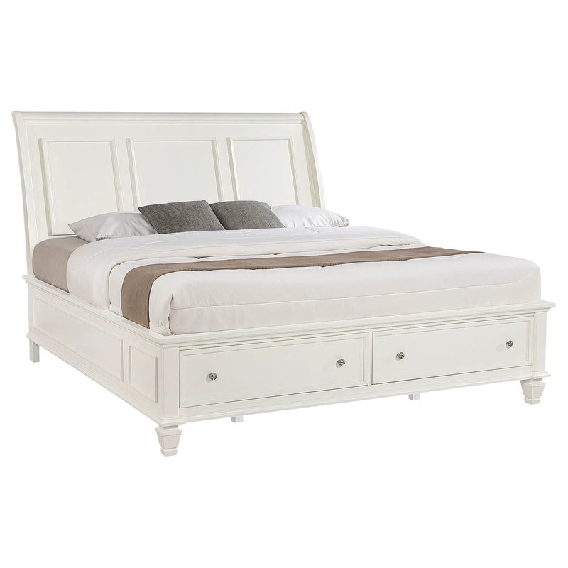 Sandy Beach Wood Eastern King Storage Panel Bed Cream White by Unique Piece Furniture