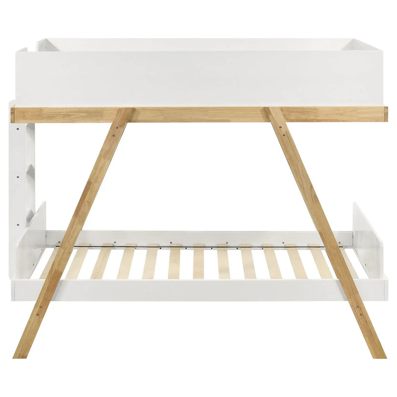 Frankie Wood Twin Over Twin Bunk Bed White and Natural by Unique Piece Furniture
