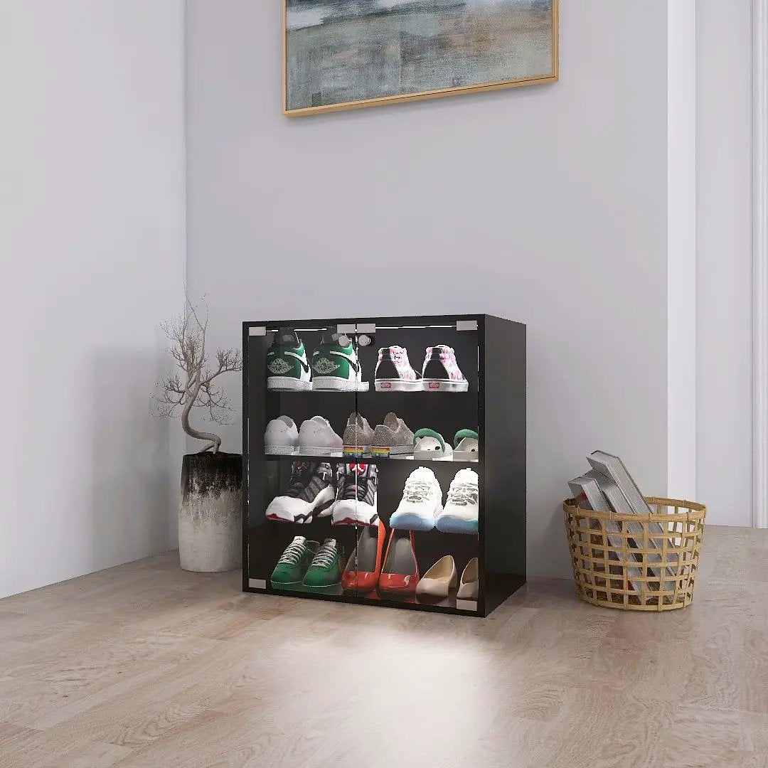 4 Layers Shoe Cabinet With Glass Door And Glass Layer Shoes Display Cabinet With LED Light Bluetooth Control - Black by HouseOfZazla