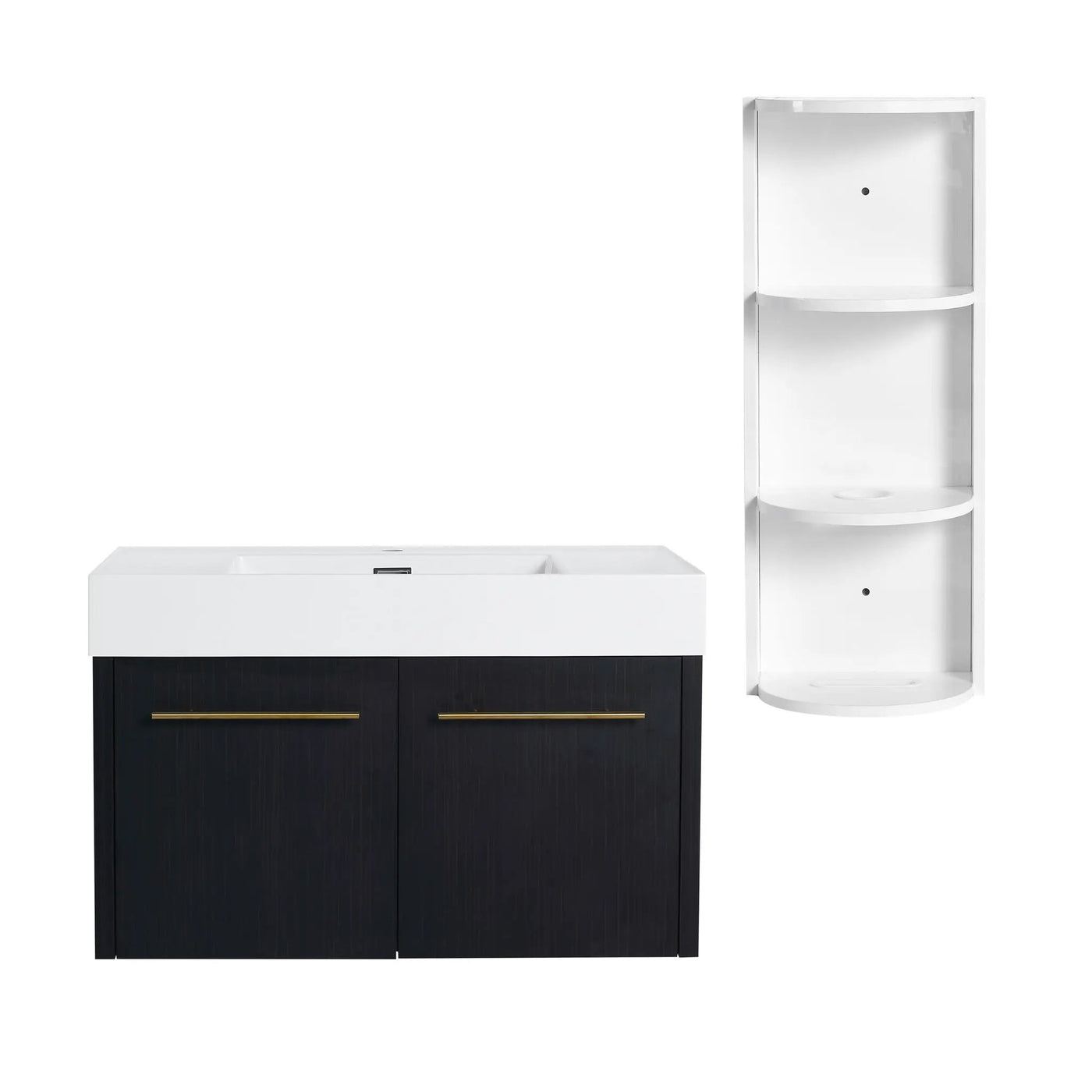 Modern Wall Mounted Bathroom Vanity with Resin Sink and Storage Rack by HouseOfZazla