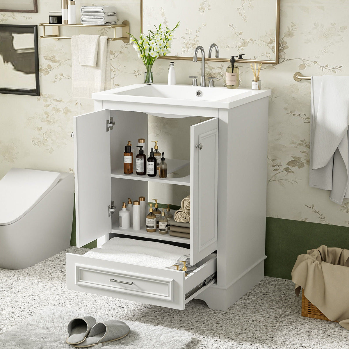Modern Bathroom Vanity with Ceramic Sink Combo and Storage Cabinet - Multiple Colors, photo 20 of 40