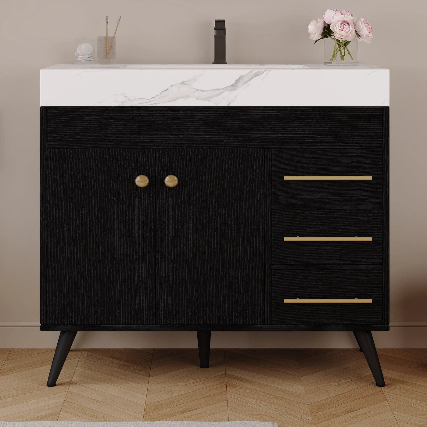 36" Freestanding Bathroom Vanity with Ceramic Sink and Faux Marble Top by HouseOfZazla