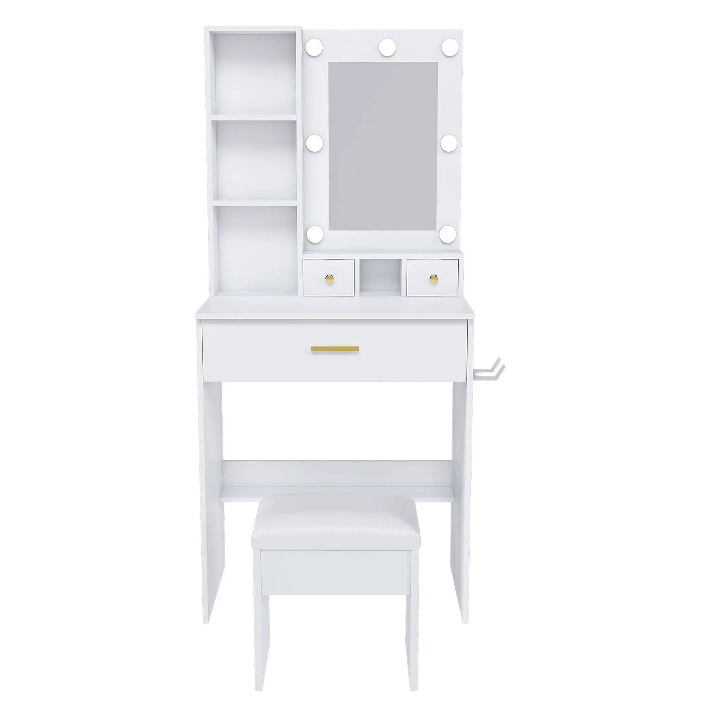 Vanity Table With Mirror, Adjustable LED Lights, Power Outlet, Hairdryer Holder & Stool by Unique Piece Furniture