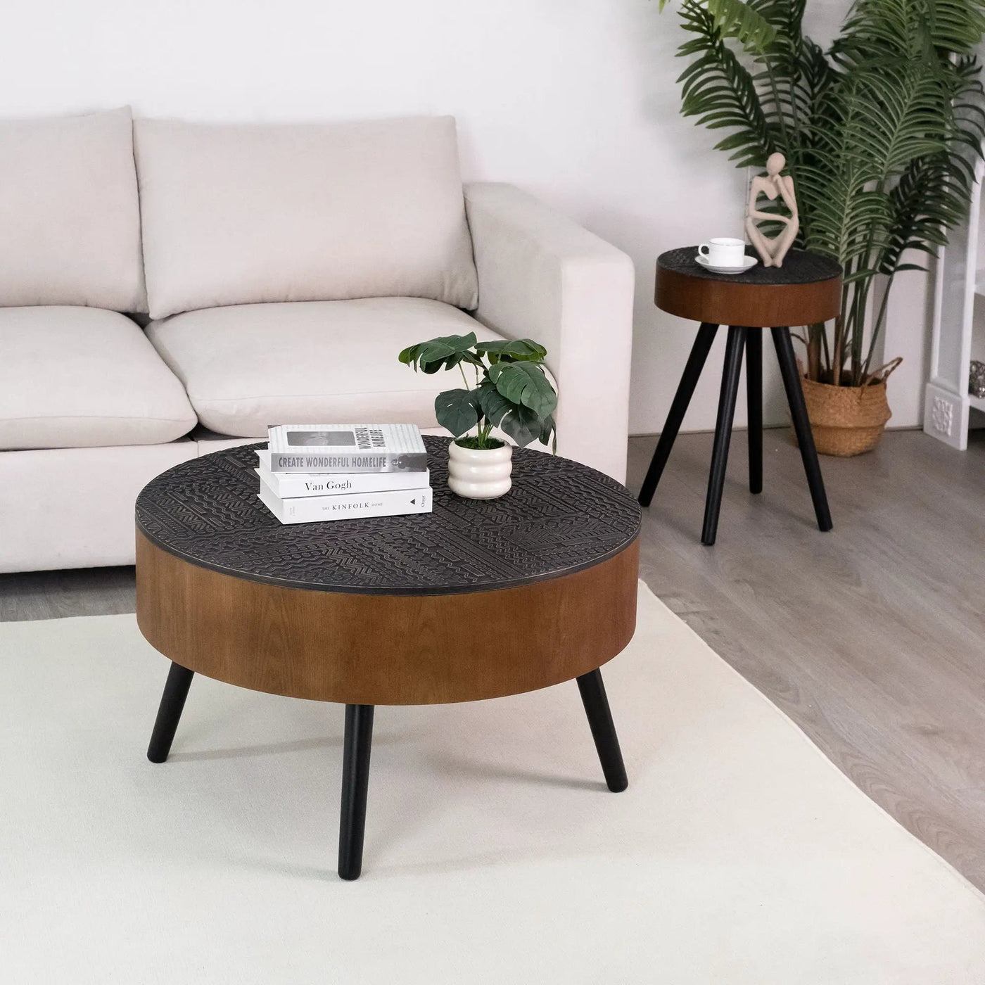 Round Coffee Table With Storage Function For Living Rooms by HouseOfZazla