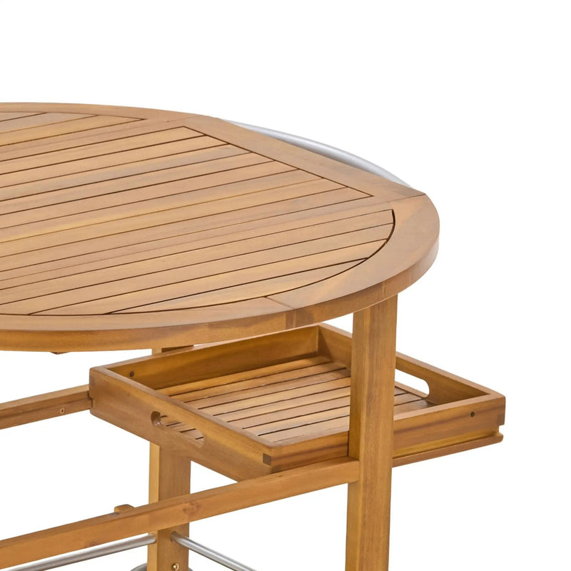 Outdoor Bar Cart With Foldable Tabletop & Removable Trays - Teak by HouseOfZazla