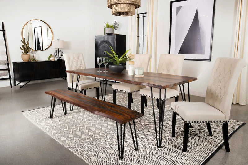 Neve Live Edge Wood Dining Bench Hairpin Legs Grey Sheesham by Unique Piece Furniture