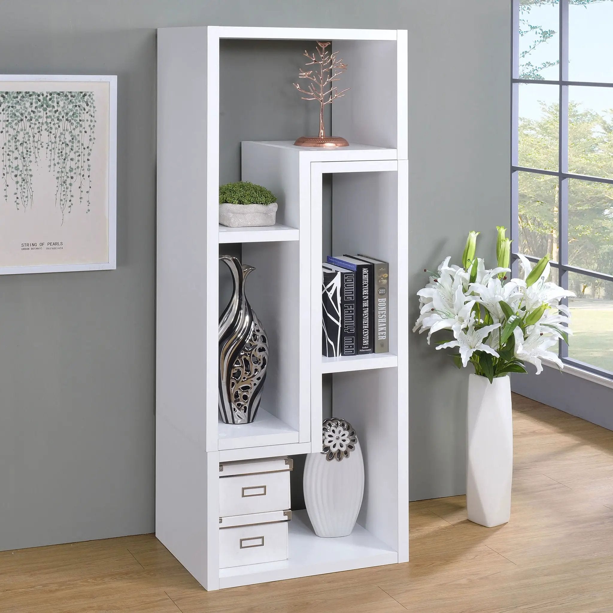 Velma Multipurpose TV Stand and Bookshelf White by Unique Piece Furniture