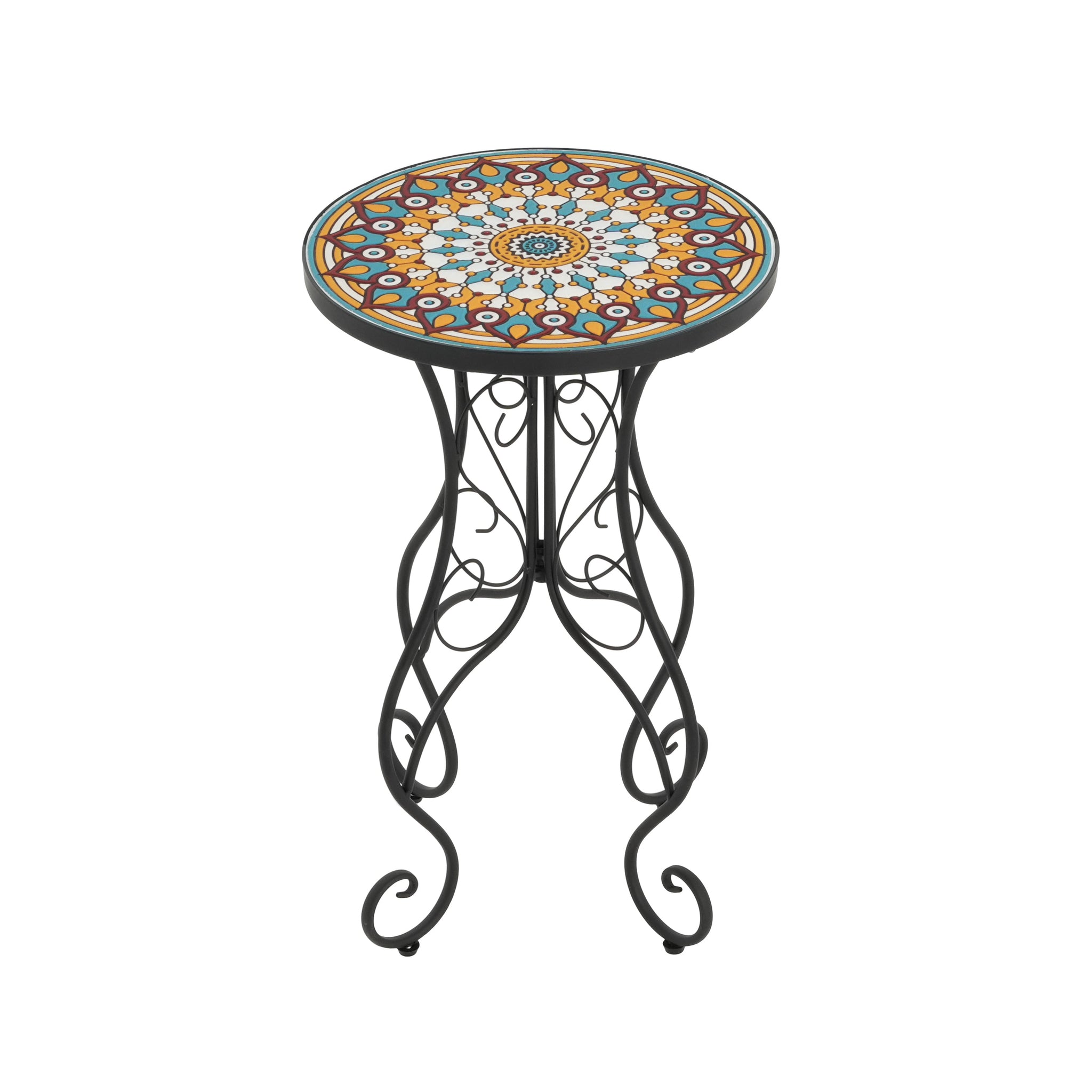Round Ceramic Outdoor Side Table, Colorful + Black by HouseOfZazla