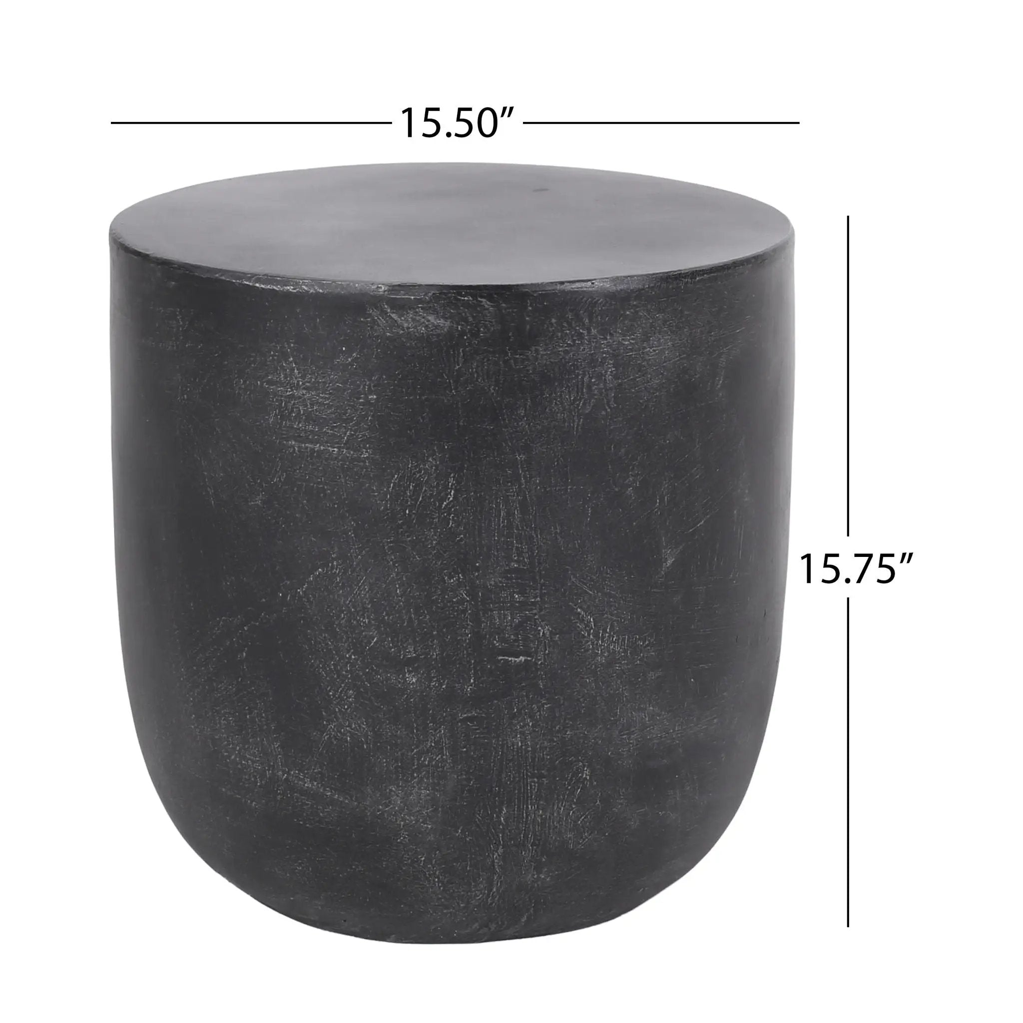 Outdoor Lightweight Concrete End Table With Natural Texture - Matte Black by HouseOfZazla