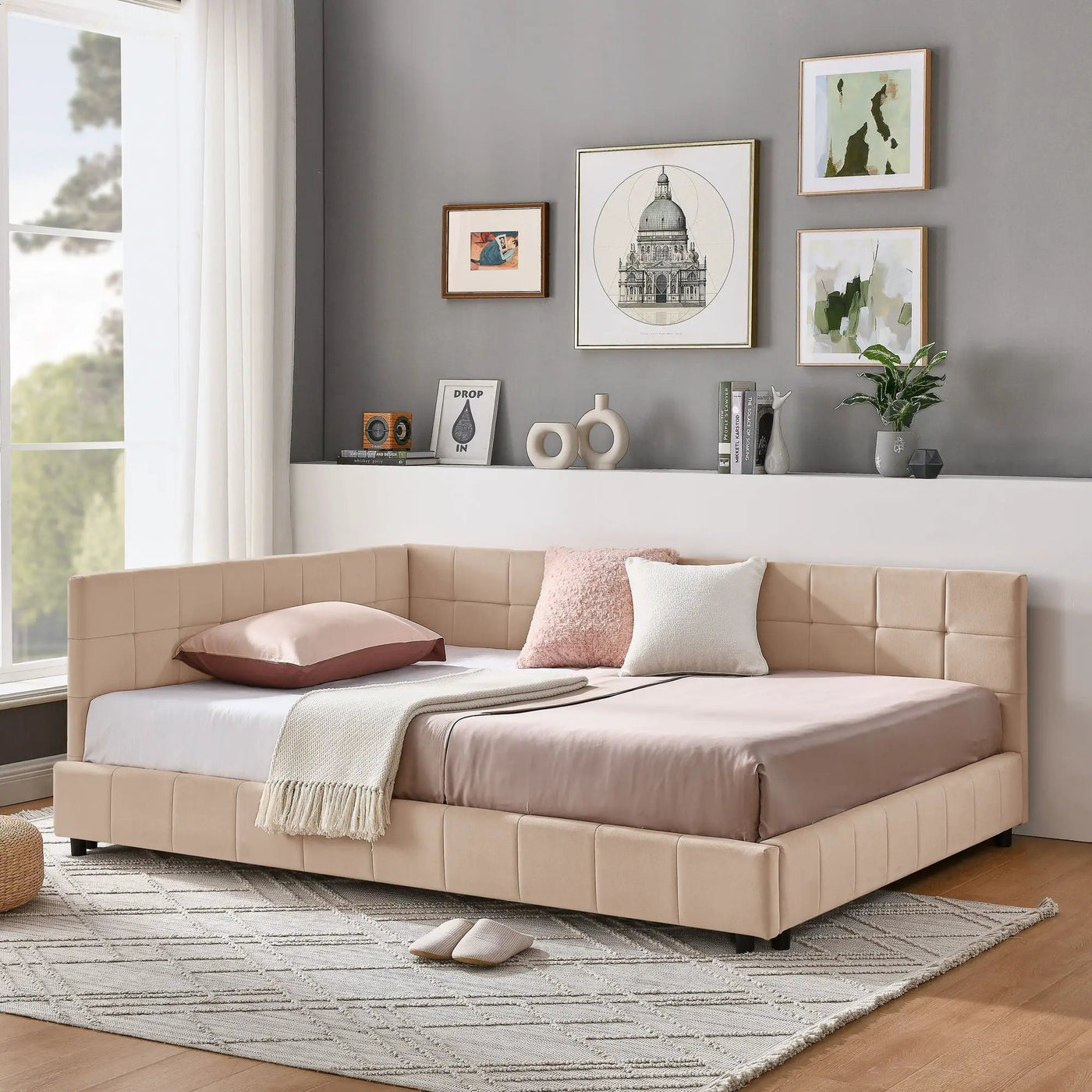 Mid-Century Storage Upholstered Tufted Bed Frame With Backrest And Armrests by HouseOfZazla