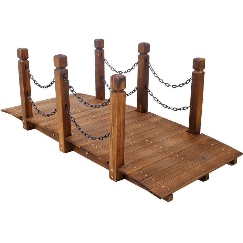 5 Ft Wooden Garden Bridge, Stained Wood Arc Footbridge by HouseOfZazla