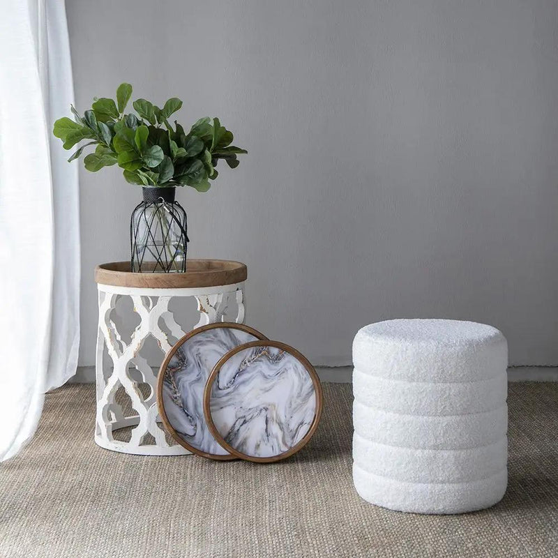 French Country Home Decor Collection (Includes An Artificial Plant, Vase, Trays, Stool And Side Table) (Set of 5) - Multicolor by HouseOfZazla
