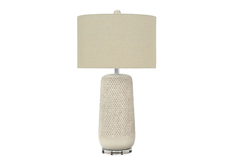 Contemporary Lighting Table Lamp in Cream Ceramic and Beige Fabric by HouseOfZazla