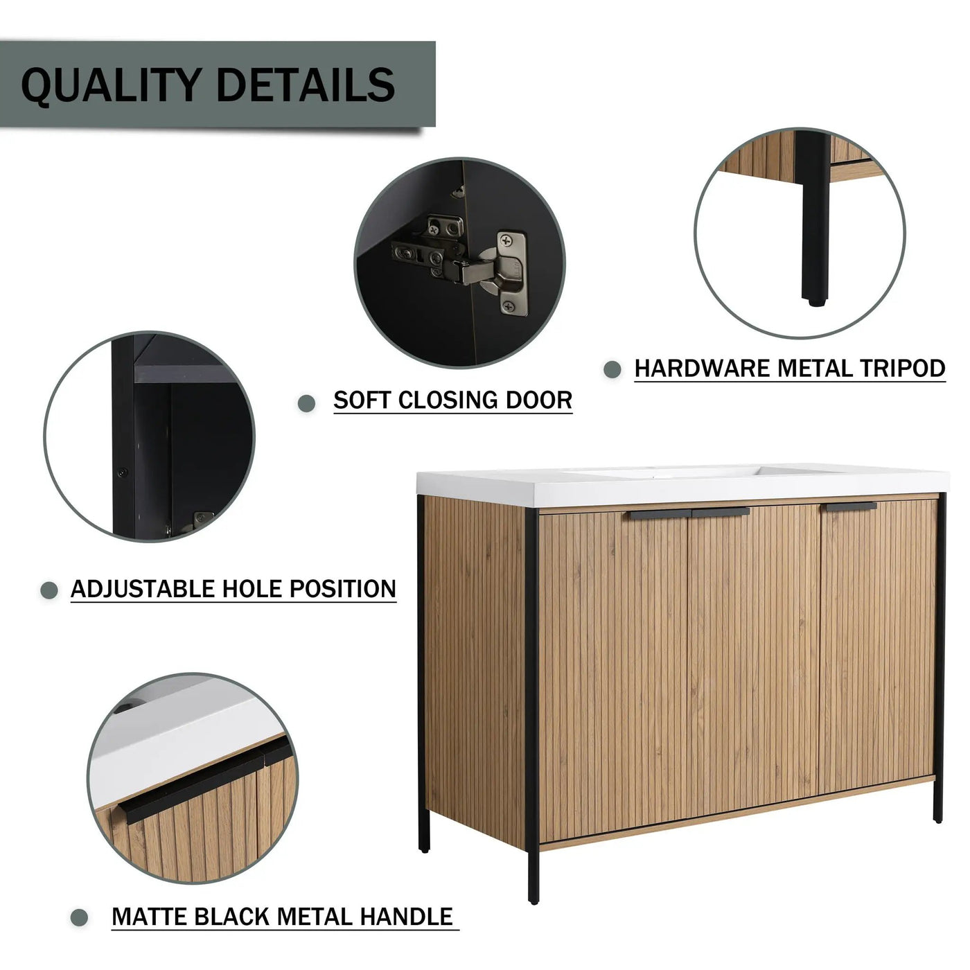 Modern Freestanding Bathroom Vanity With Resin Sink & Soft Close Cabinet Doors by Unique Piece Furniture
