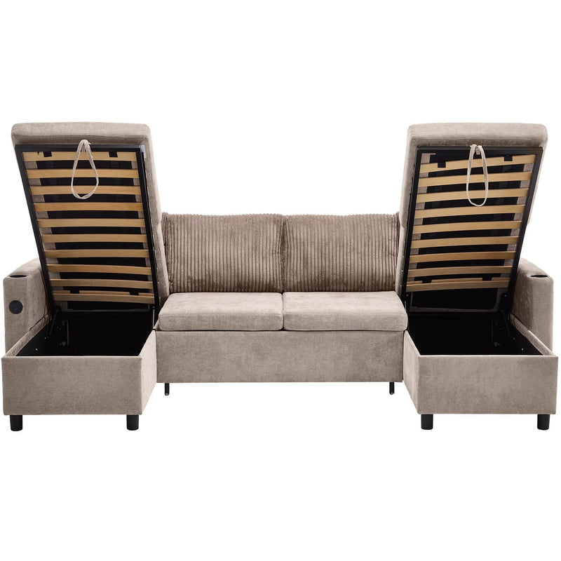 Sectional Sofa Bed With Pull Out Sleeper, USB Ports, Cup Holders by HouseOfZazla