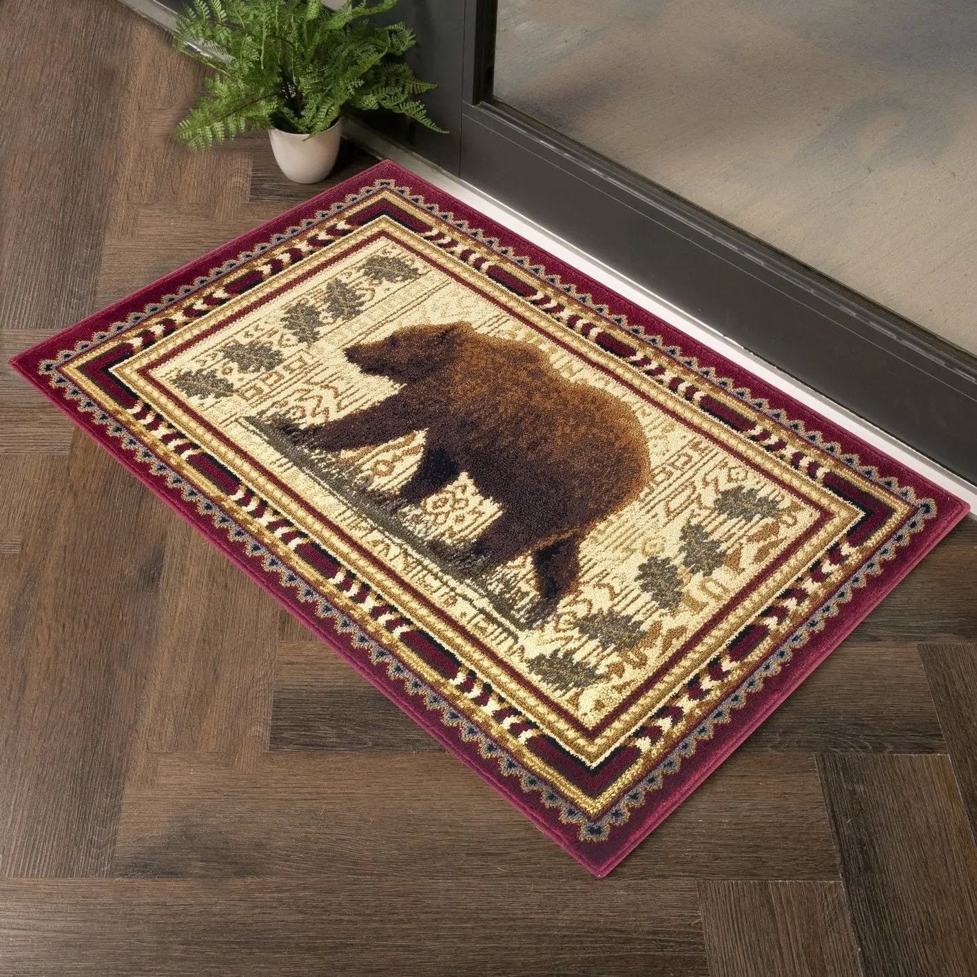 Nature's Nest - 5'3" X 7'3" Lodge Area Rug - Multi, Red by HouseOfZazla