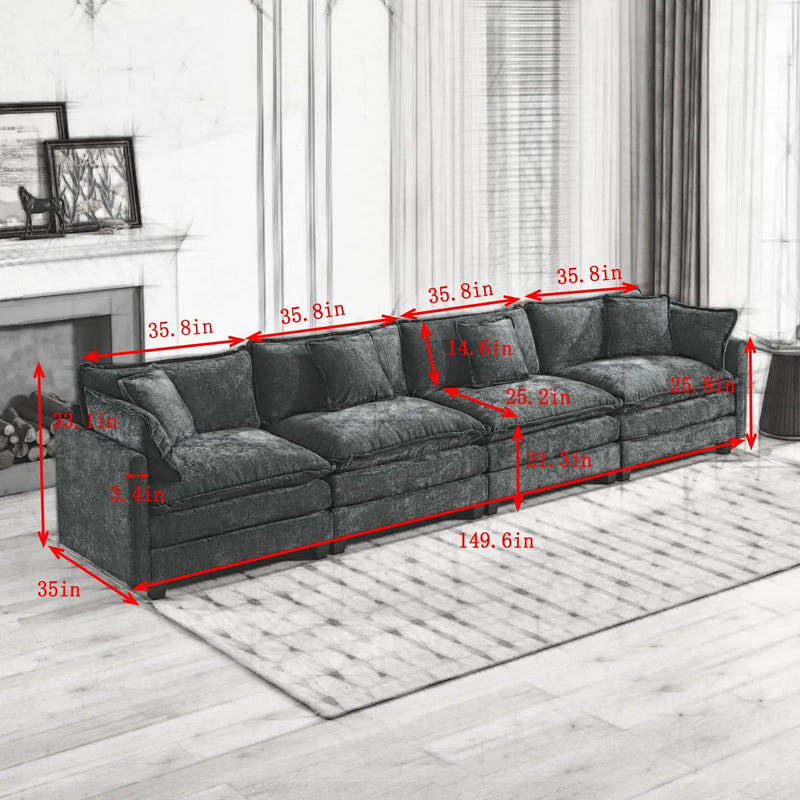 Cloud 4 Seats Sofa (Ottoman is not included) with Chenille Fabric in Beige by BLAKHOM
