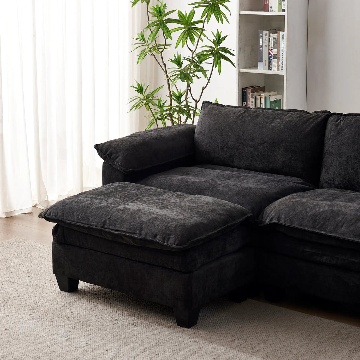 Luxury Chenille Upholstered U Shape Sofa with Two Ottomans by HouseOfZazla