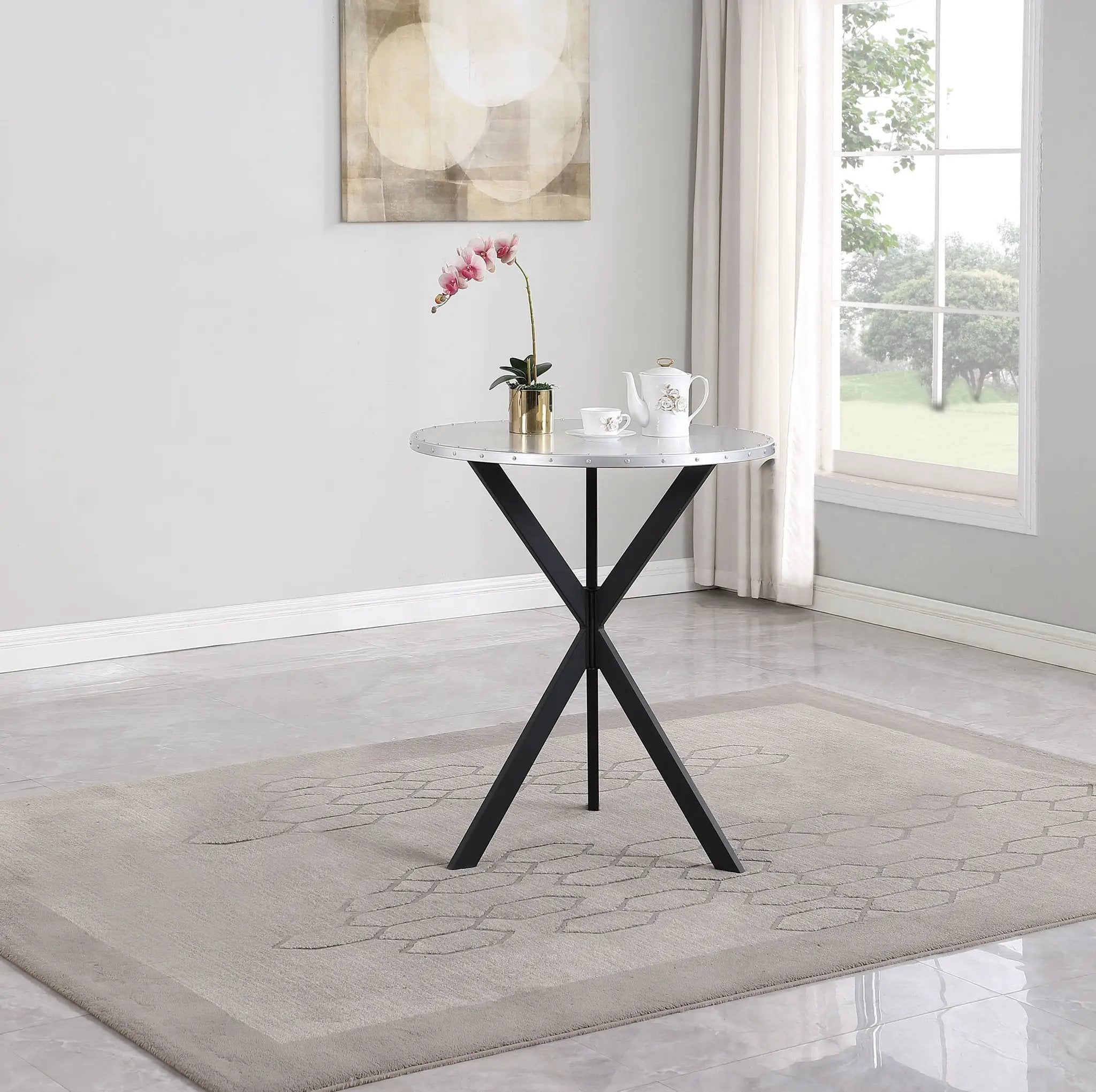 Kenzo Round 32-inch Galvanized Steel Bistro Bar Table Silver by Unique Piece Furniture