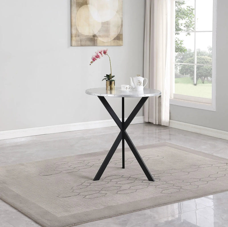 Kenzo Round 32-inch Galvanized Steel Bistro Bar Table Silver by Unique Piece Furniture