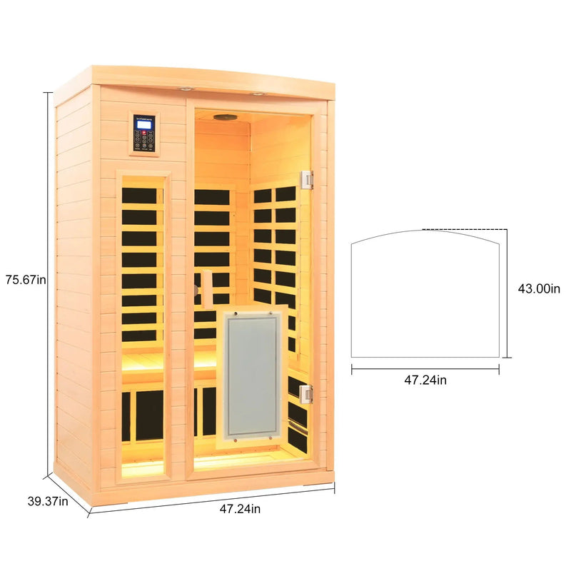 Low Emf Front Door With Heating Panel 2 Person Hemlock Far Infrared Indoor Suana Room - Natural by HouseOfZazla