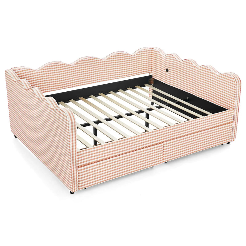 Queen Size Cozy Gingham Daybed with Two Storage Drawers and USB Port by HouseOfZazla