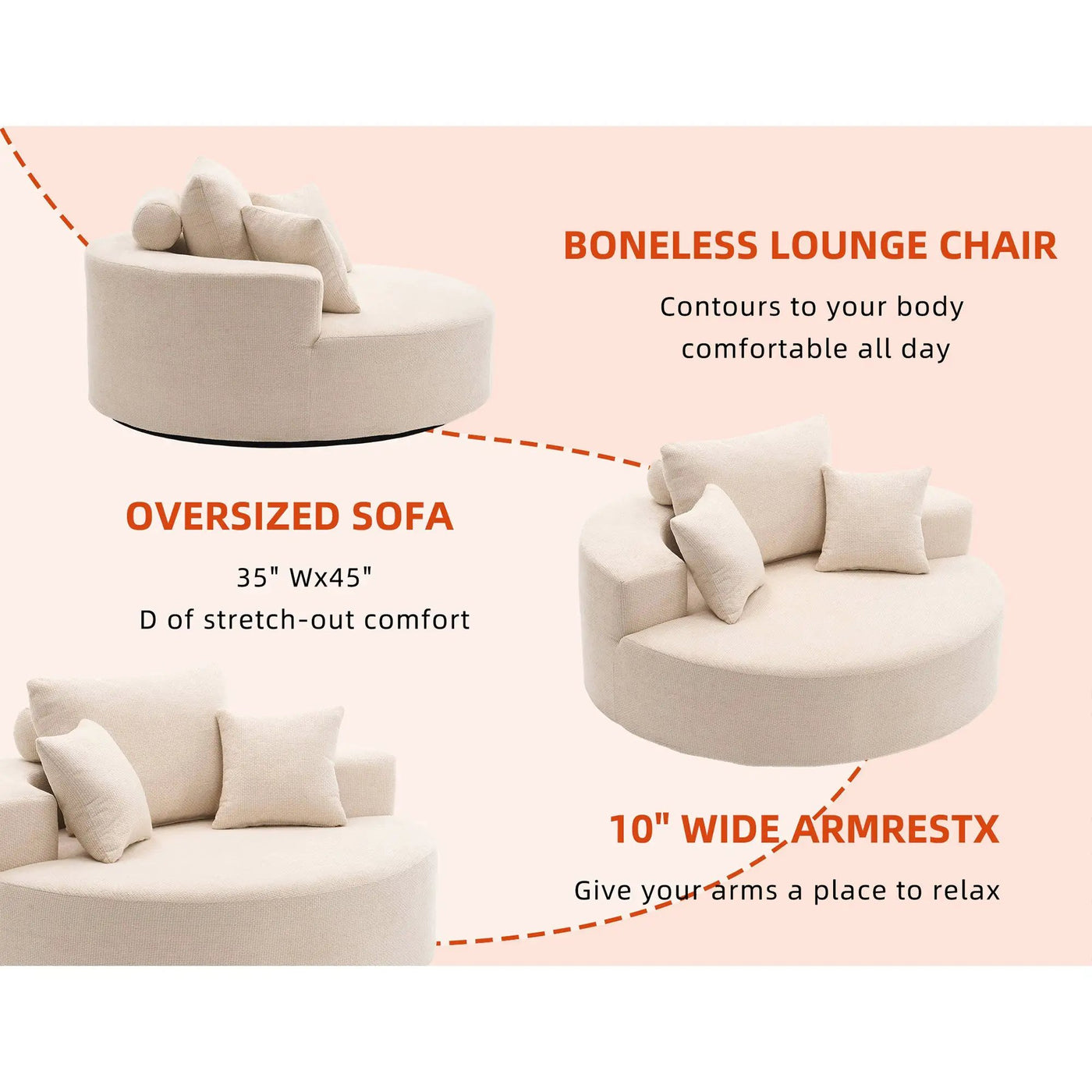 55" Oversized Round Swivel Chair by HouseOfZazla