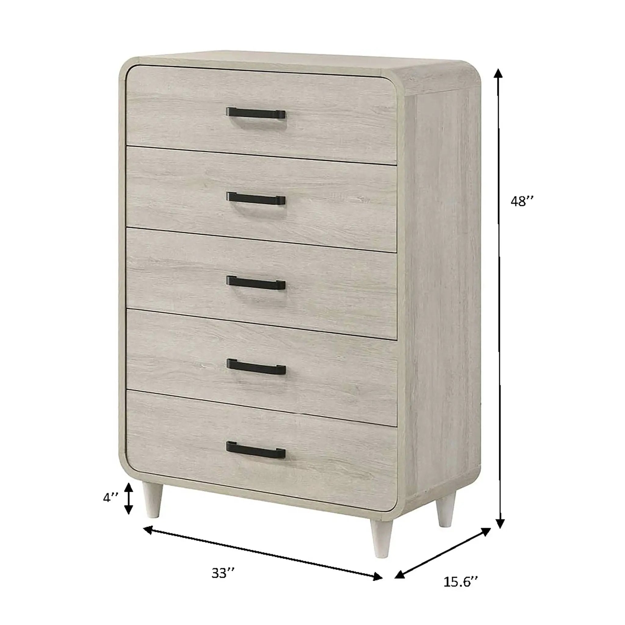 5 Drawer Tall Chest Storage Furniture With Ample Drawer Space - Antique White by HouseOfZazla