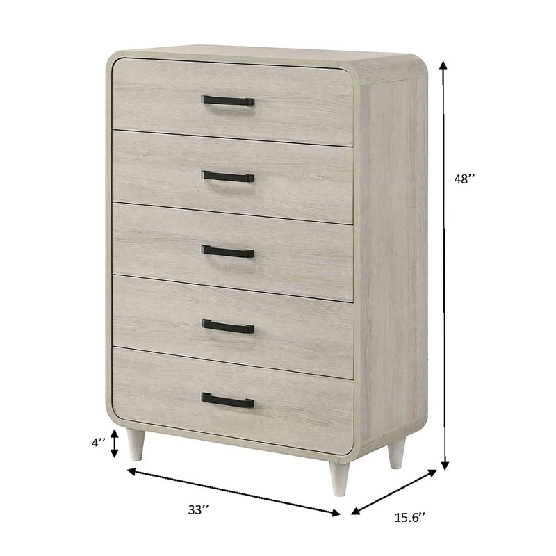 5 Drawer Tall Chest Storage Furniture With Ample Drawer Space - Antique White by HouseOfZazla