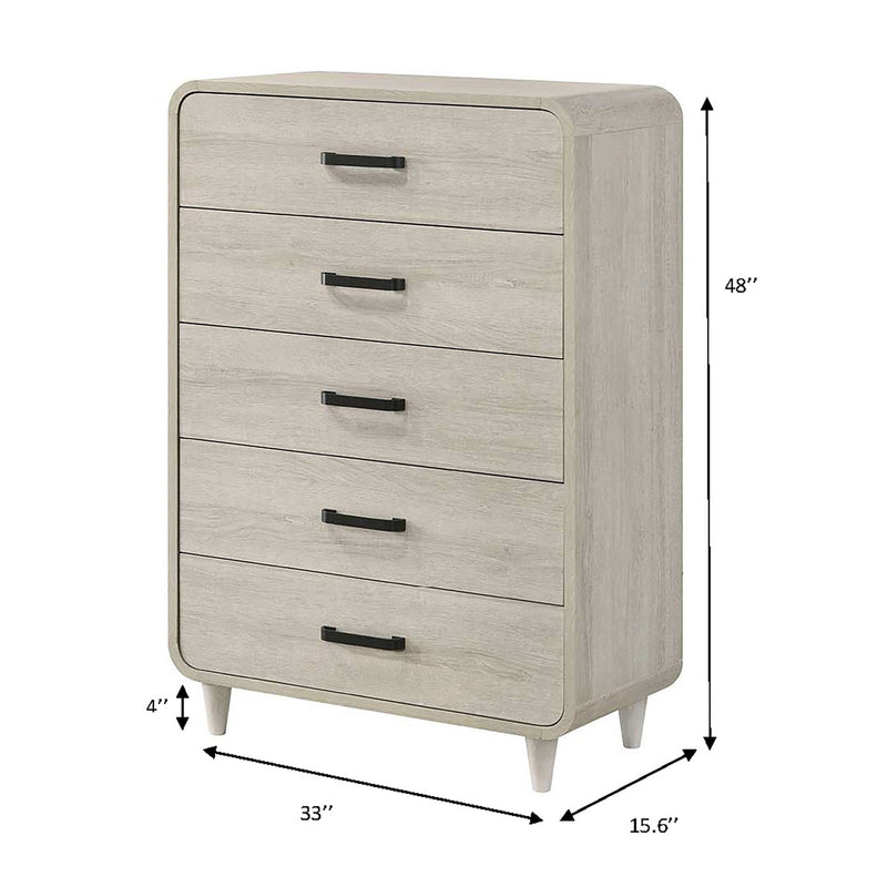 5 Drawer Tall Chest Storage Furniture with Ample Drawer Space - Antique White, photo 3 of 6