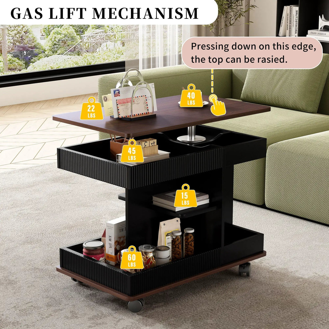 Adjustable End Table With Wheels, 360°Rotating Top And Storage Space by HouseOfZazla