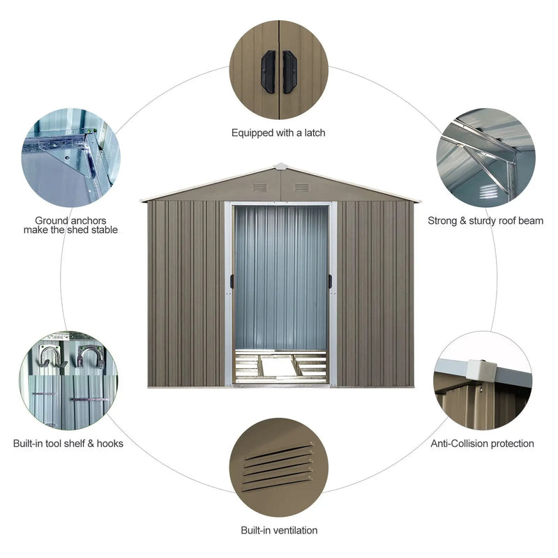 8Ft x 6Ft Outdoor Metal Storage Shed With Floor Base (SKU: W540S00012) - Gray by HouseOfZazla