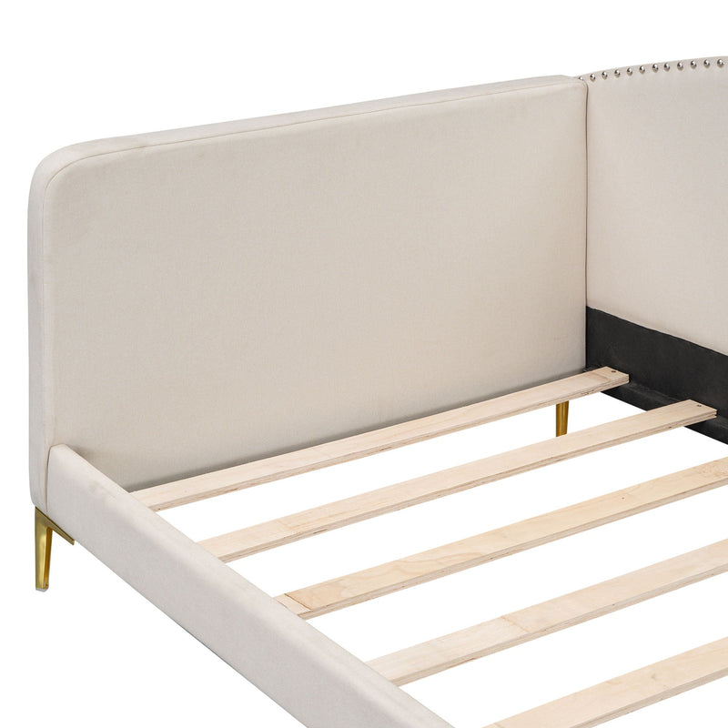 Upholstered Daybed With Headboard And Armrest, Support Legs by HouseOfZazla