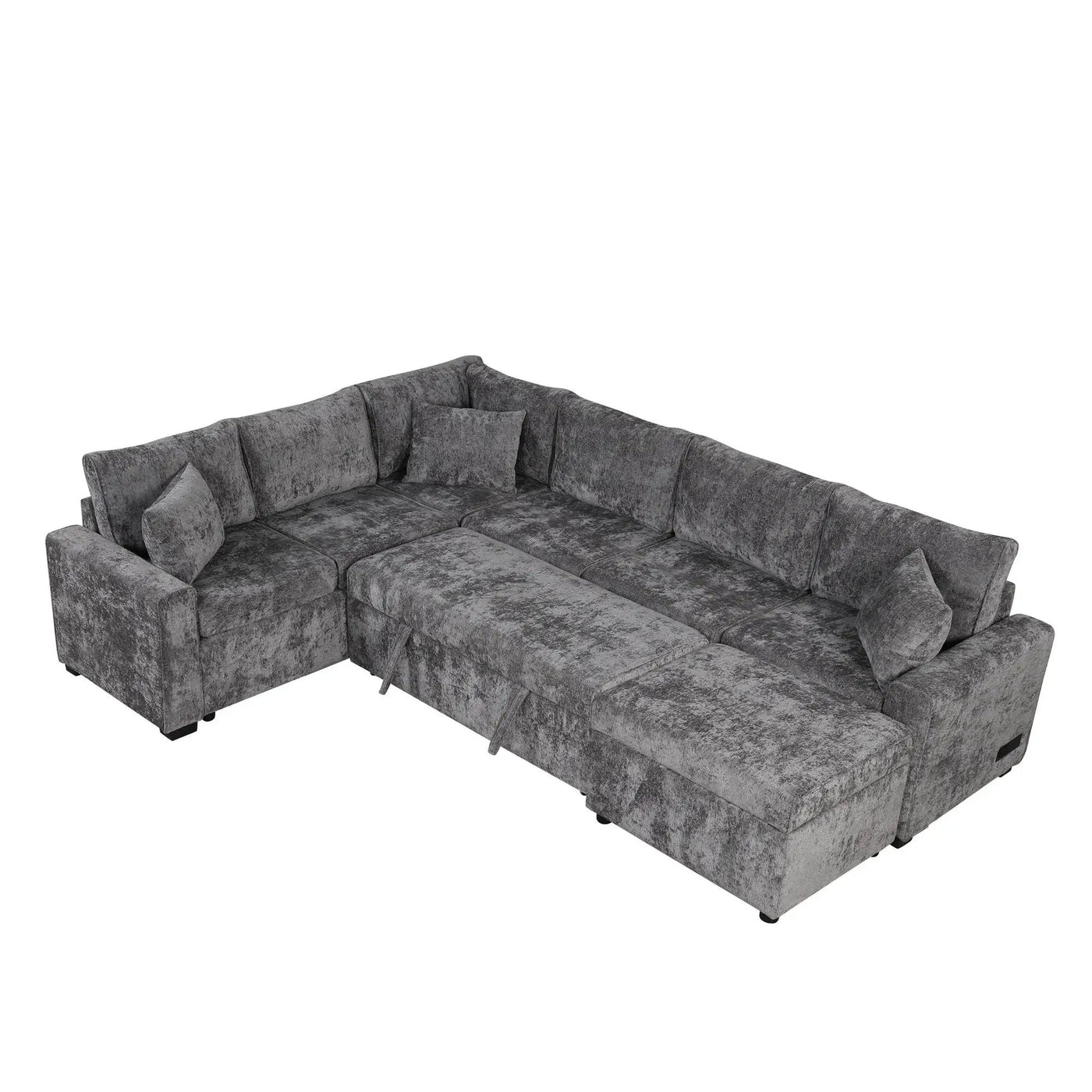 Sectional Sofa Pull-Out Sofa Bed Sleeper With A Storage Ottoman, Three Pillows And Charging Devices For Living Room by HouseOfZazla